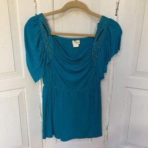 Daytrip Turquoise Blue Grecian Style Beaded Top